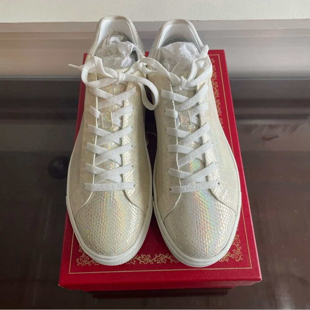 Rene Caovilla Xtra Jeweled Sneaker Croc with Iridescent Peal | Size 9/40 - Picture 2 of 5